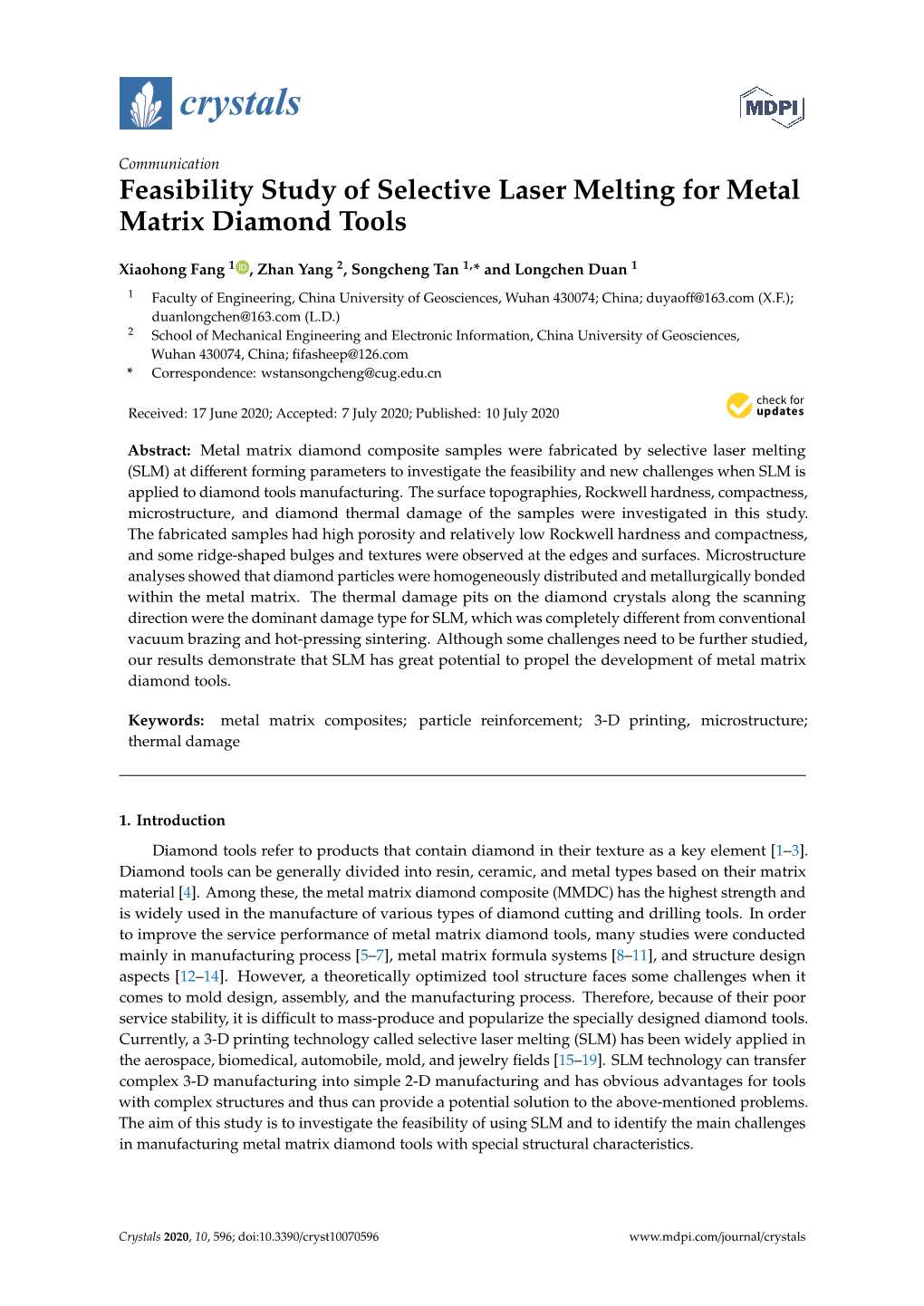 Feasibility Study of Selective Laser Melting for Metal Matrix Diamond Tools