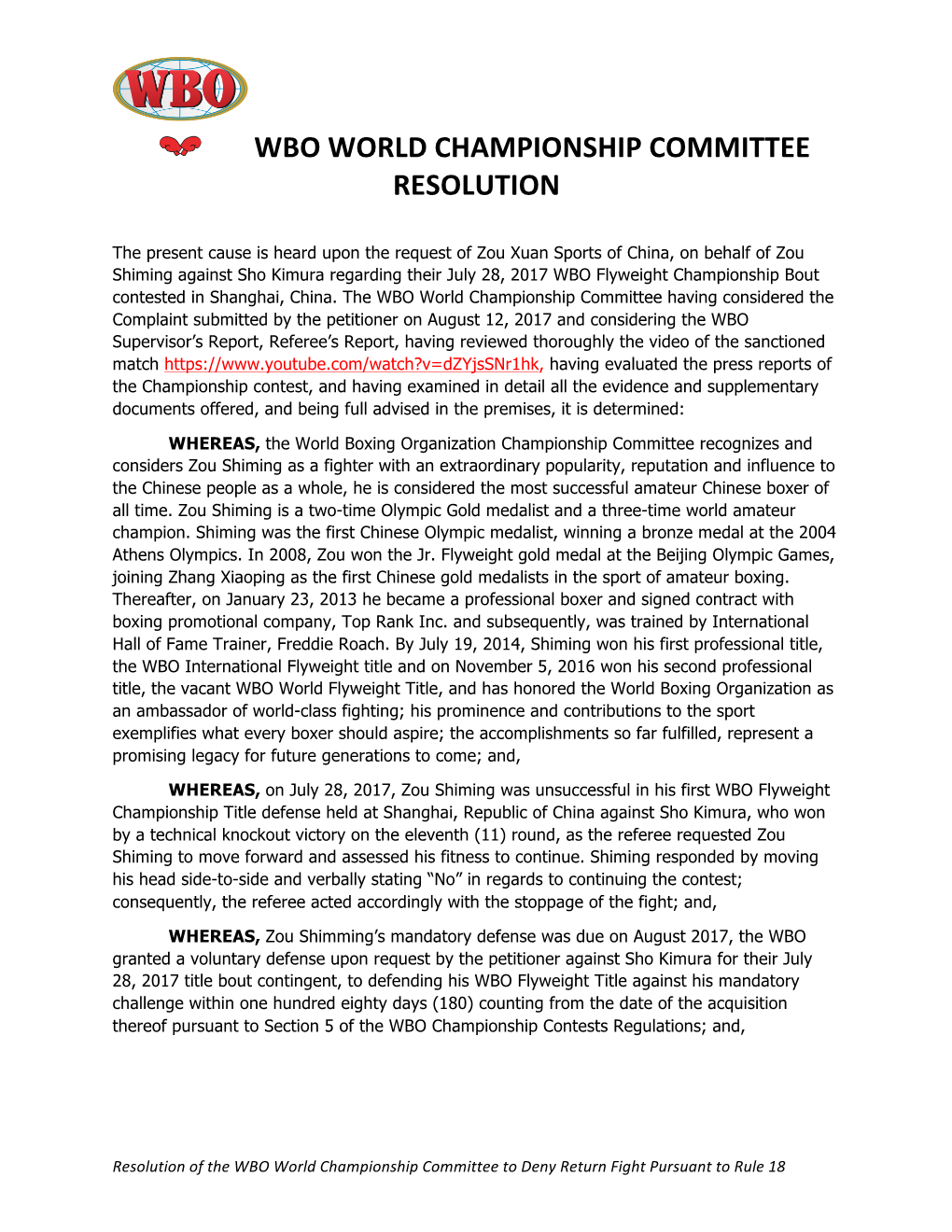 Wbo World Championship Committee Resolution