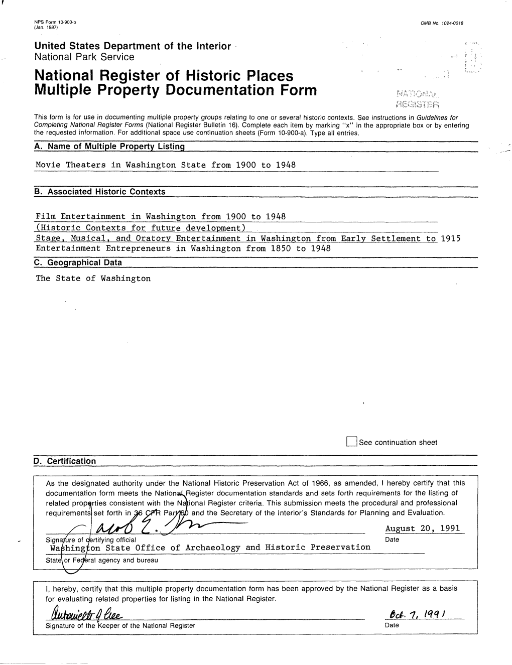 National Register of Historic Places Multiple Property Documentation Form