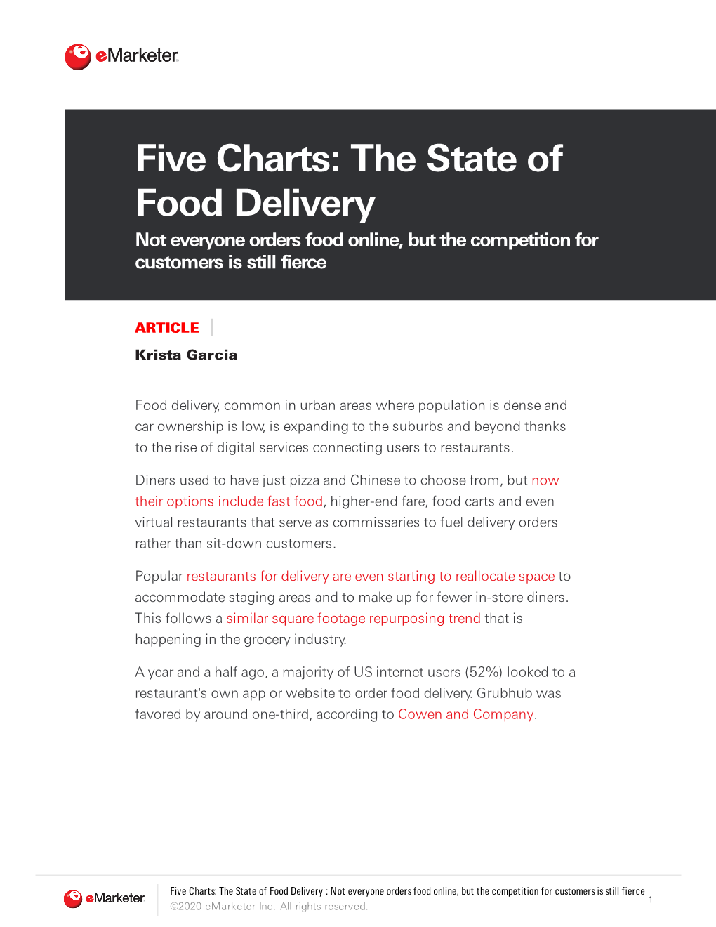 Five Charts: the State of Food Delivery Not Everyone Orders Food Online, but the Competition for Customers Is Still Fierce