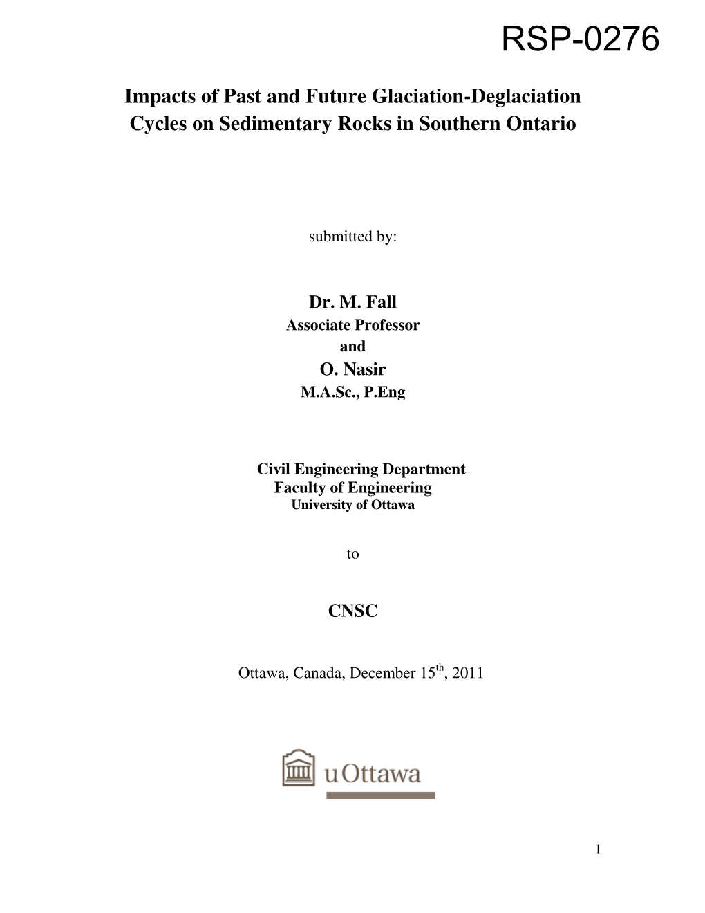 Impacts of Past and Future Glaciation-Deglaciation Cycles on Sedimentary Rocks in Southern Ontario