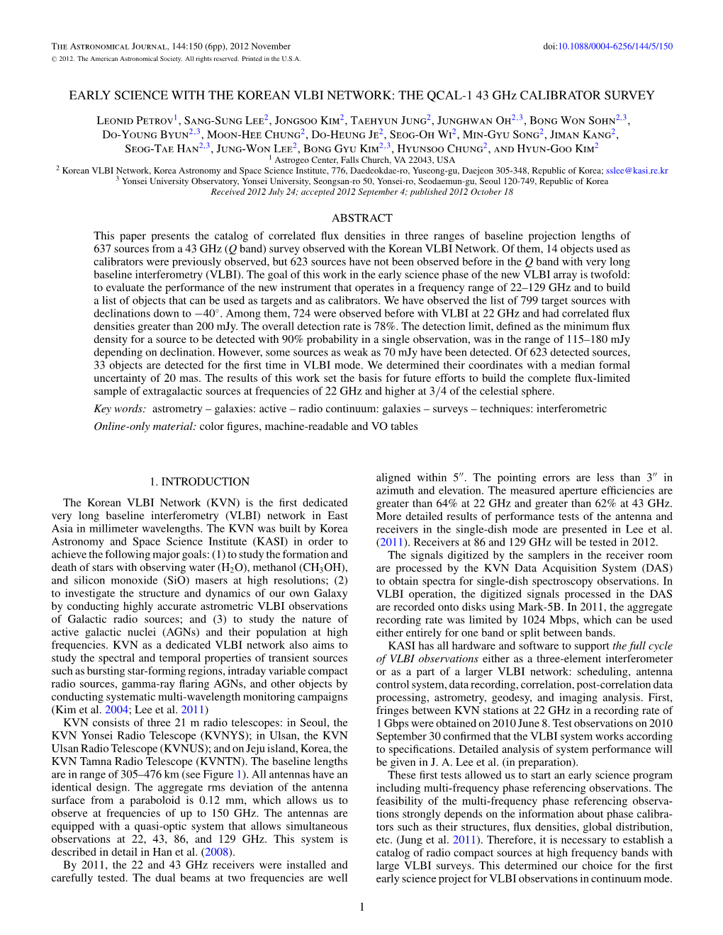 EARLY SCIENCE with the KOREAN VLBI NETWORK: the QCAL-1 43 Ghz CALIBRATOR SURVEY