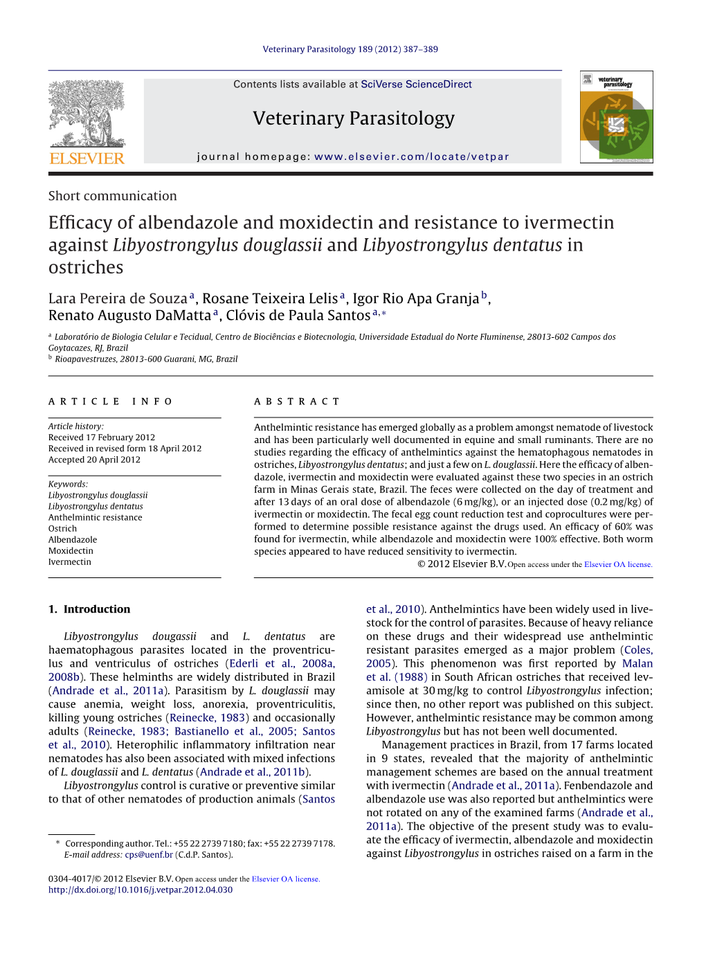 Efficacy of Albendazole and Moxidectin and Resistance To