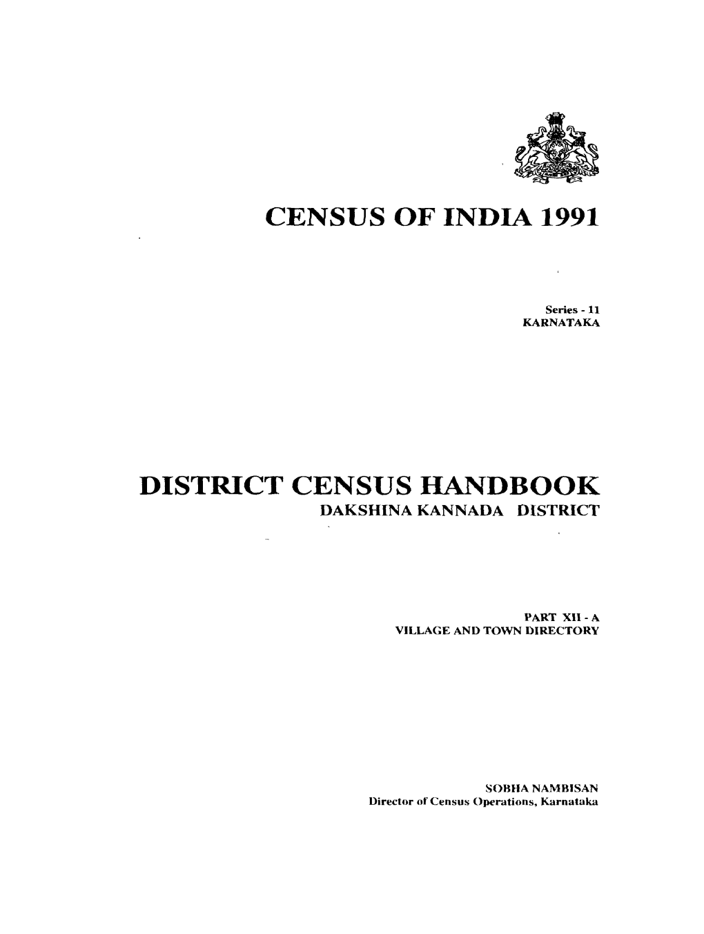 District Census Handbook, Dakshina, Part XII-A, Series-11