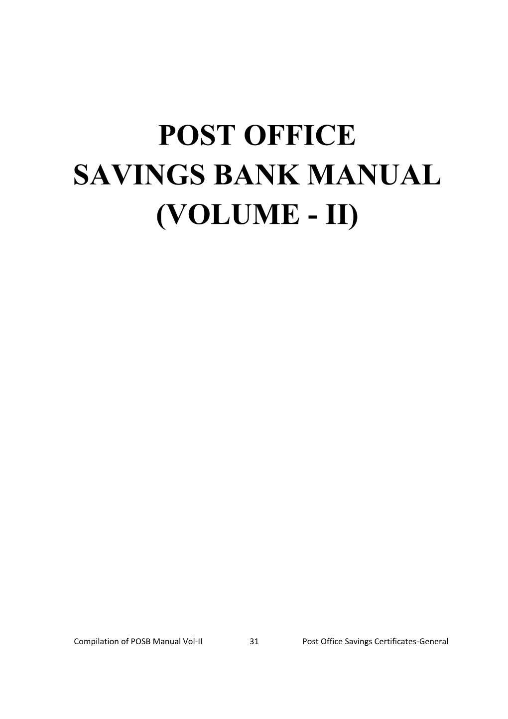 Post Office Savings Bank Manual (Volume - Ii)