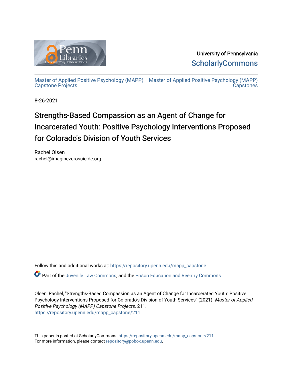 Positive Psychology Interventions Proposed for Colorado's Division of Youth Services