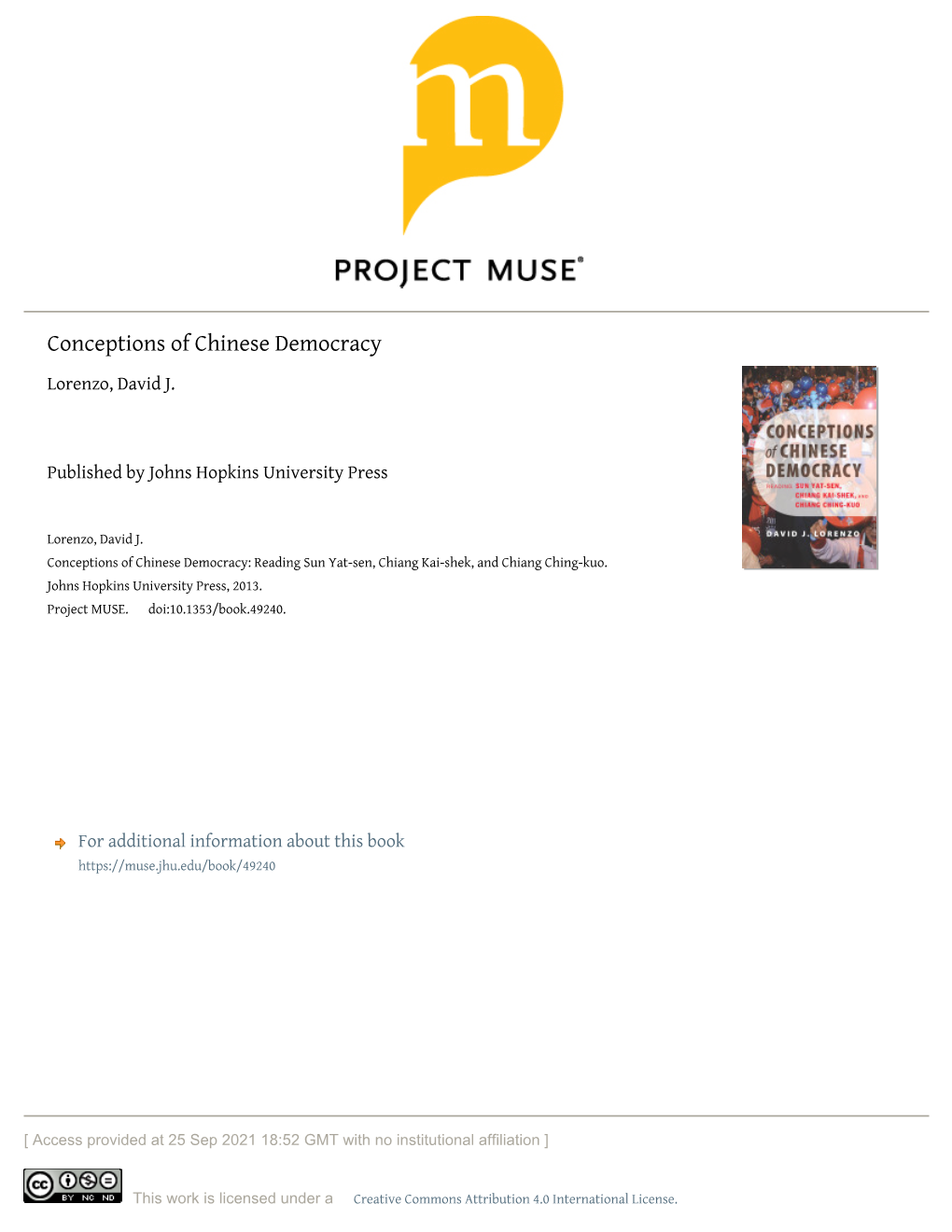 Conceptions of Chinese Democracy Lorenzo, David J