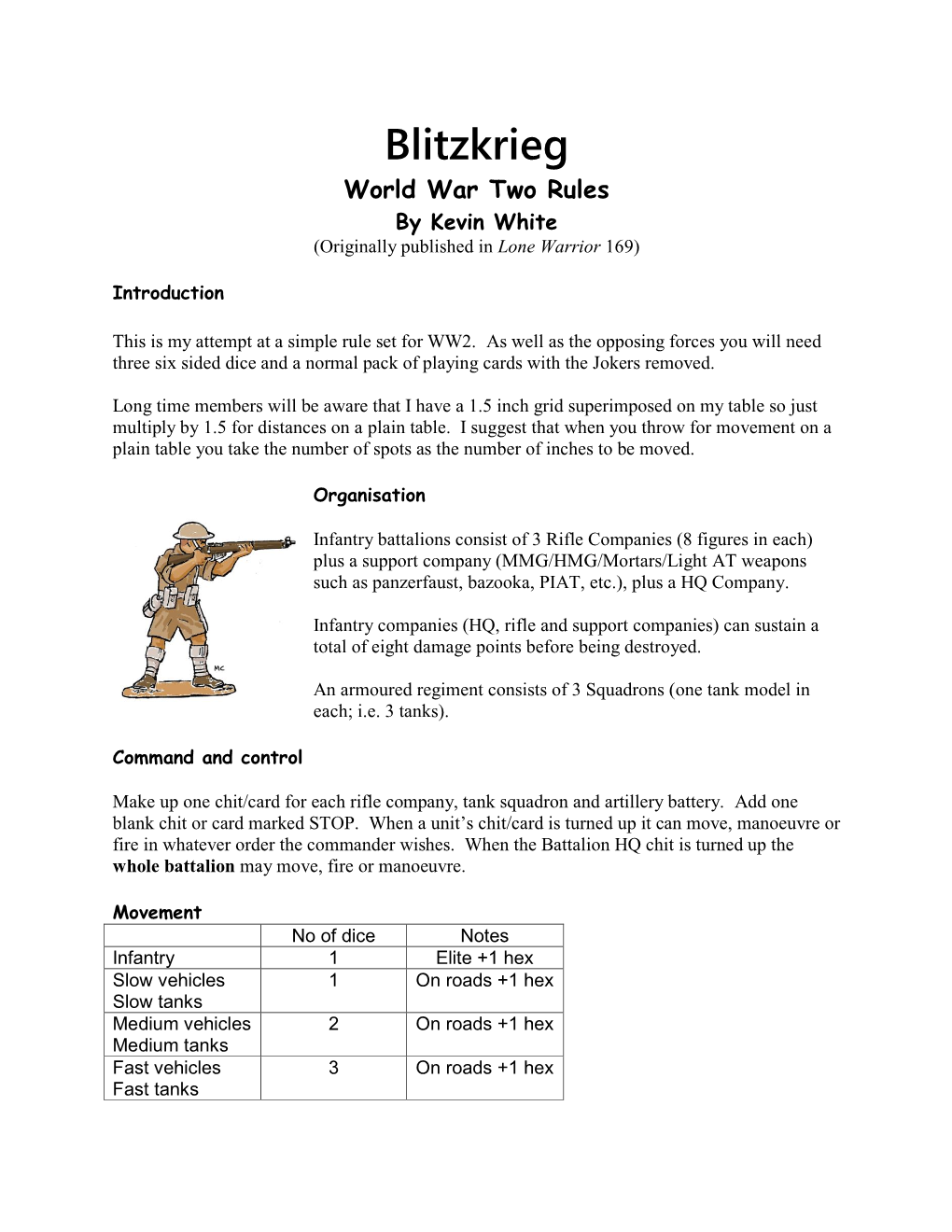 Blitzkrieg World War Two Rules by Kevin White (Originally Published in Lone Warrior 169)