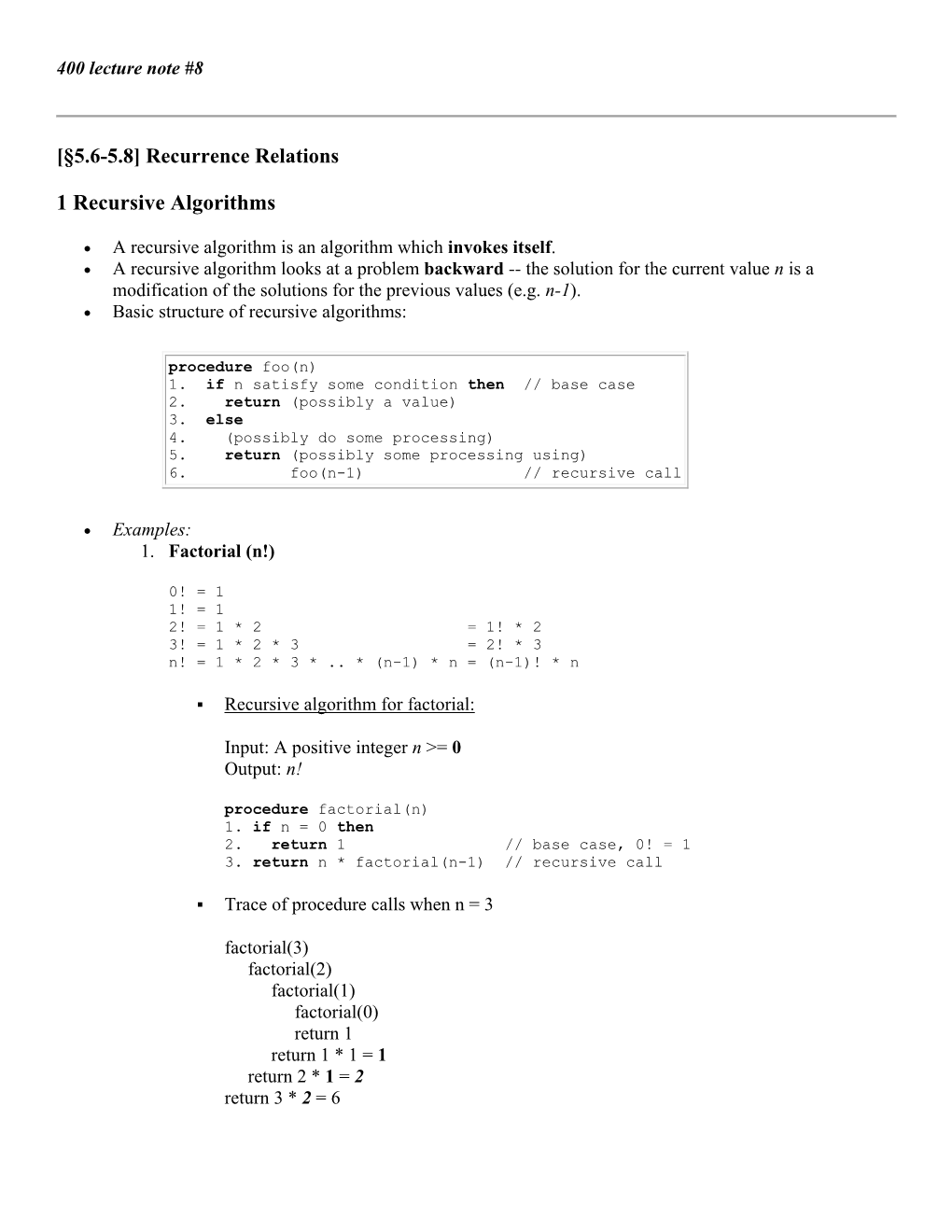 Recurrence Relations