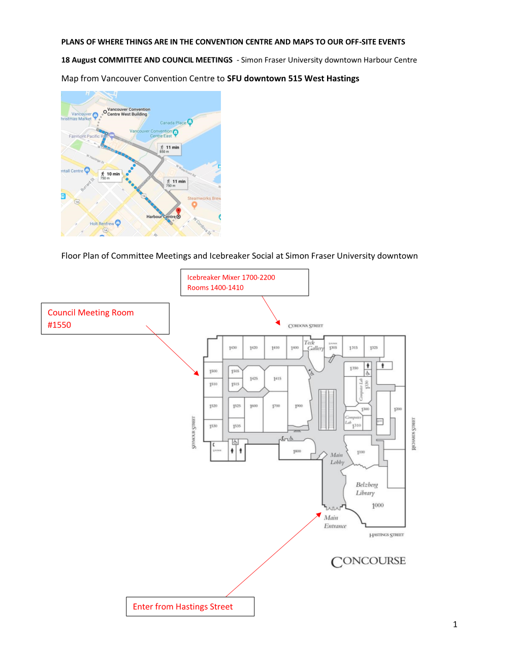 1 Map from Vancouver Convention Centre to SFU Downtown 515 West