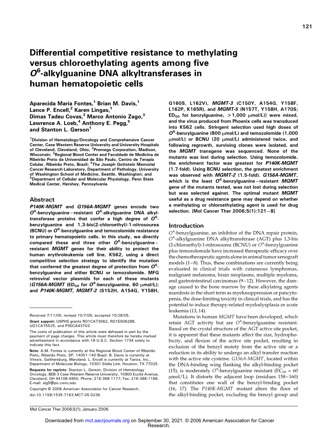Differential Competitive Resistance to Methylating Versus Chloroethylating Agents Among Five O6-Alkylguanine DNA Alkyltransferases in Human Hematopoietic Cells
