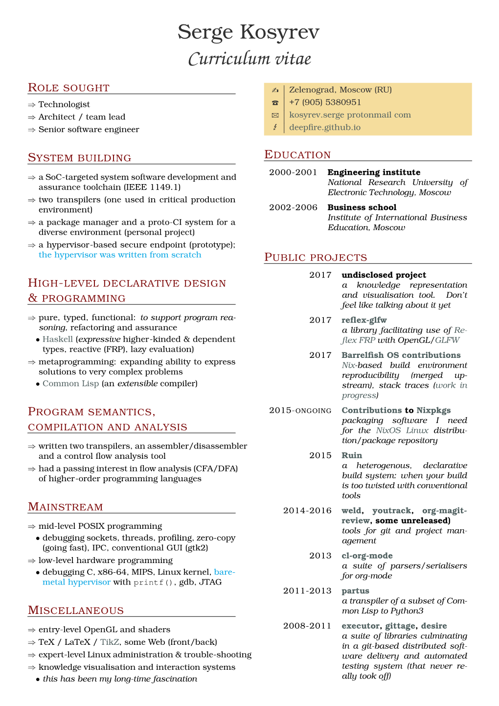 Serge Kosyrev Curriculum Vitae