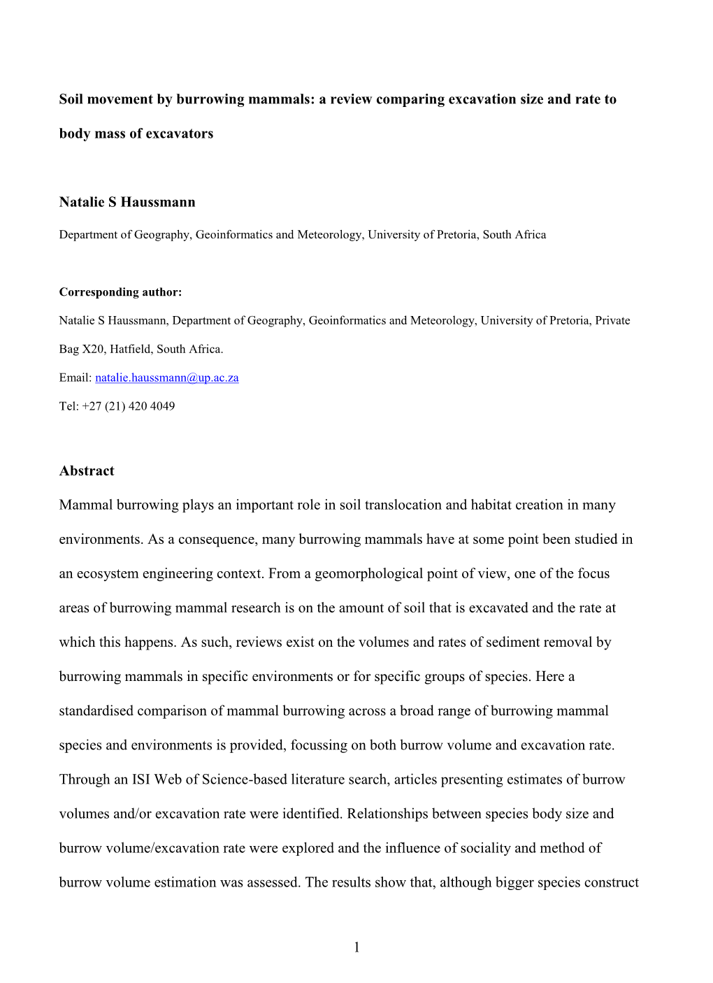 Soil Movement by Burrowing Mammals: a Review Comparing Excavation Size and Rate to Body Mass of Excavators