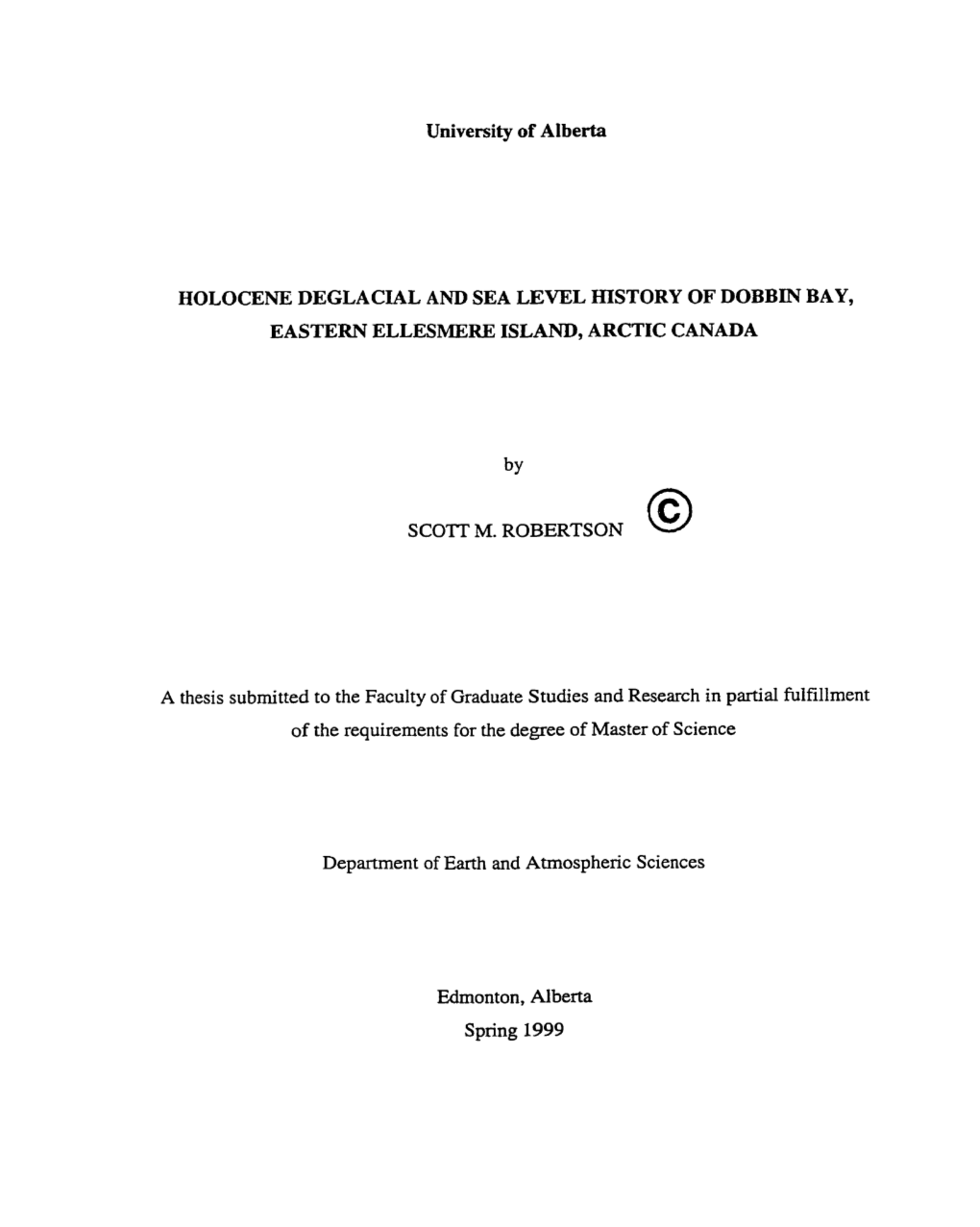 Nolocene Deglacial and Sea Level History of Dobbin Bay, Eastern Ellesmere Island, Arctic Canada