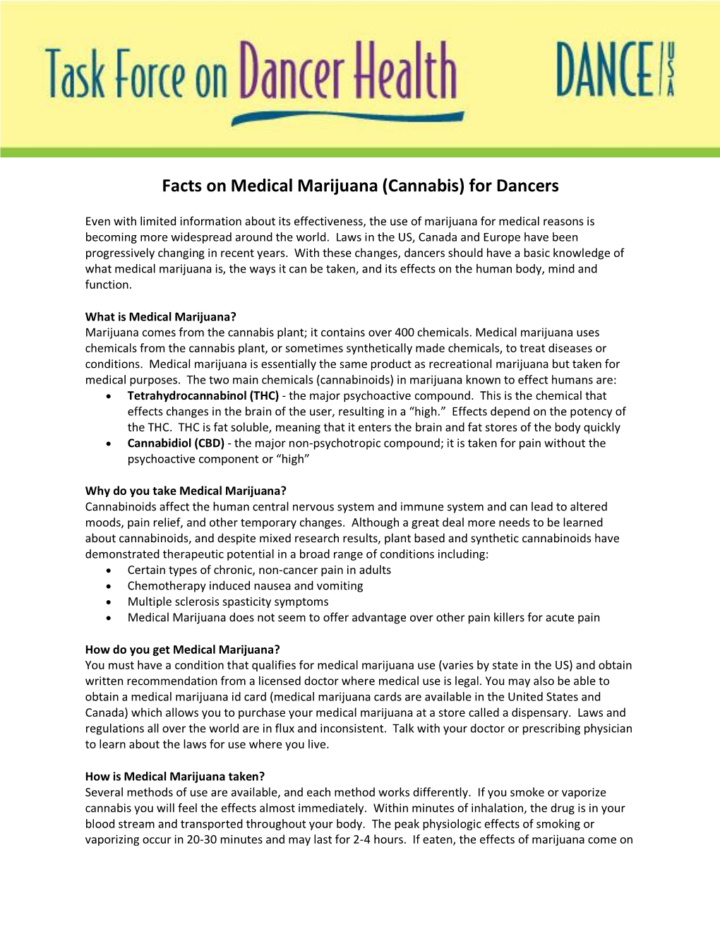 Facts on Medical Marijuana (Cannabis) for Dancers