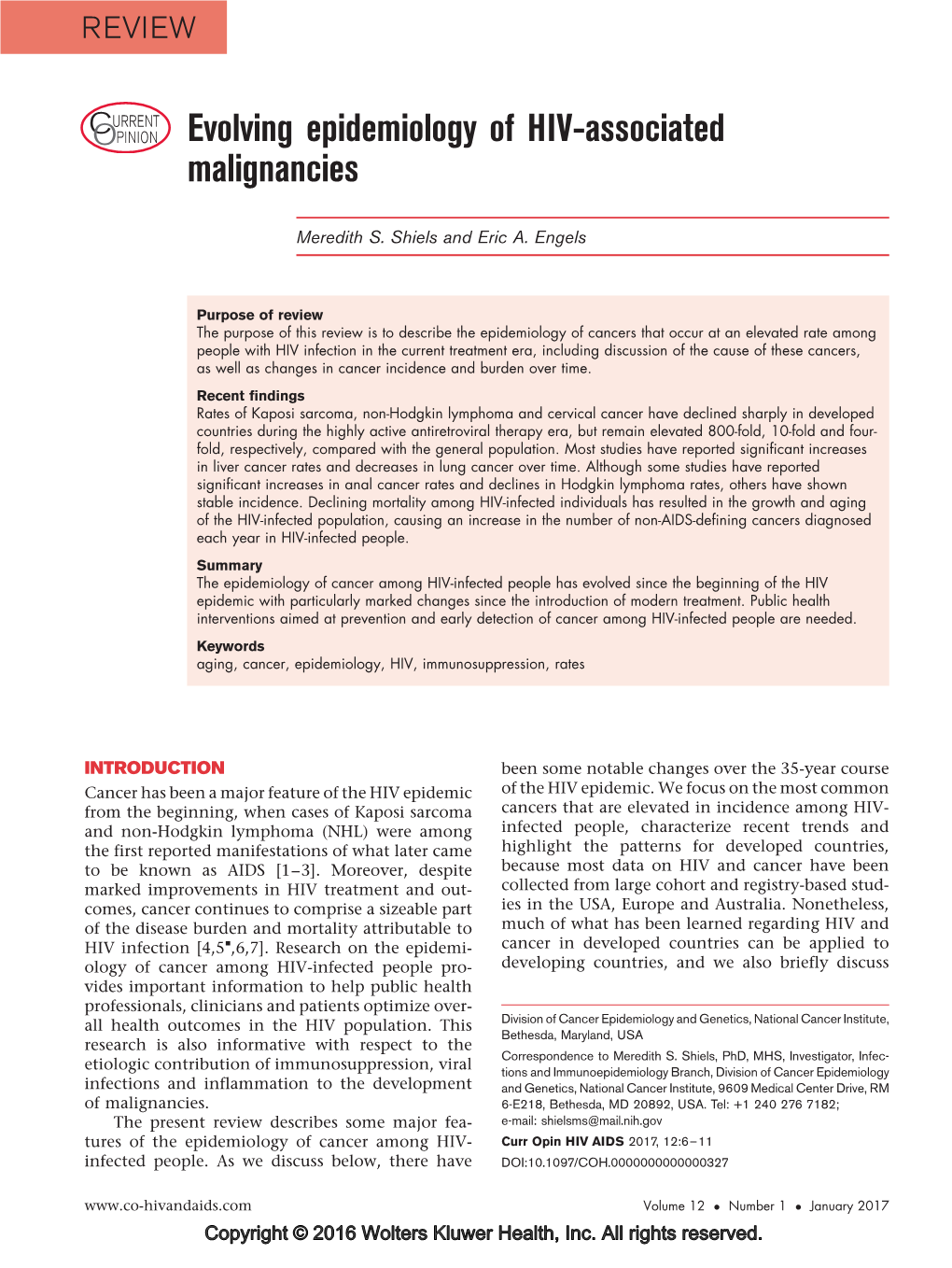 CURRENT OPINION Evolving Epidemiology of HIV-Associated Malignancies