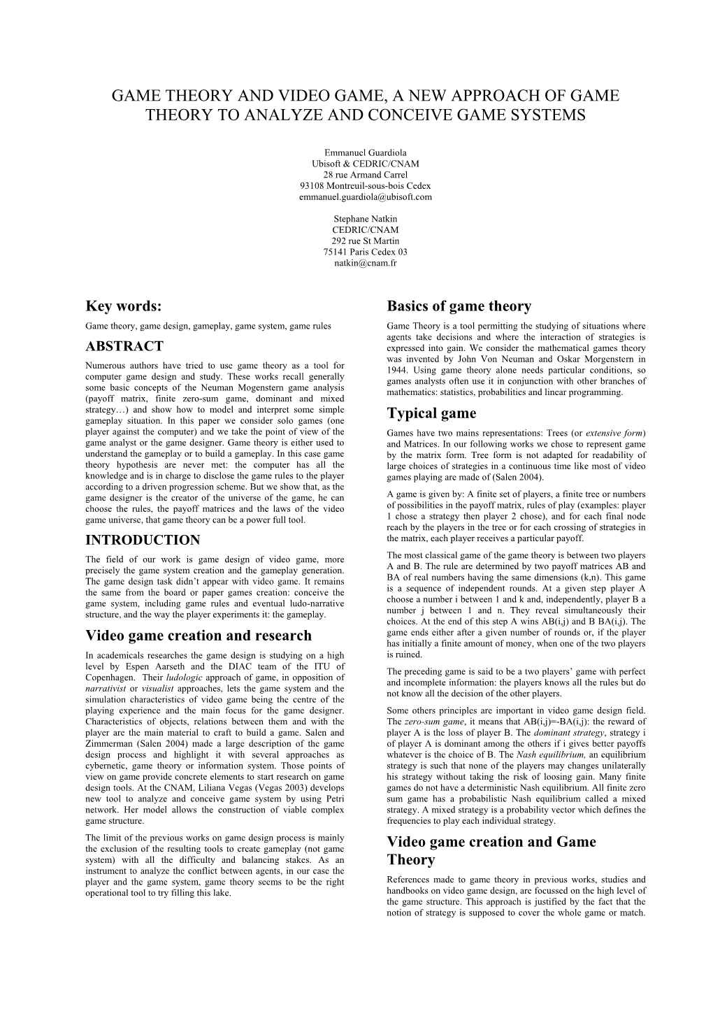 Cgame05 Eguardiola Snatkin Gametheory 5 Pages