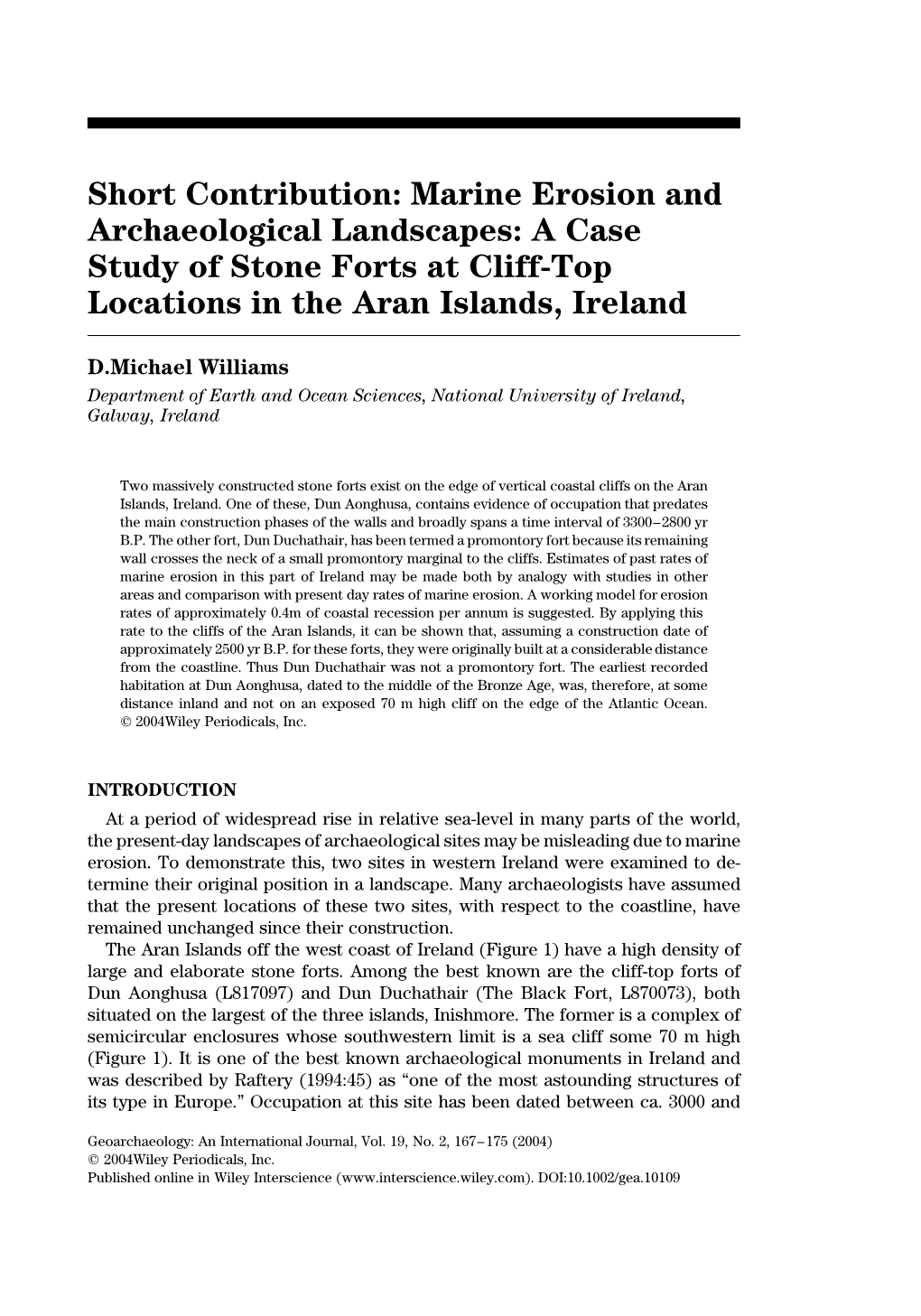 A Case Study of Stone Forts at Cliff-Top Locations in the Aran Islands, Ireland