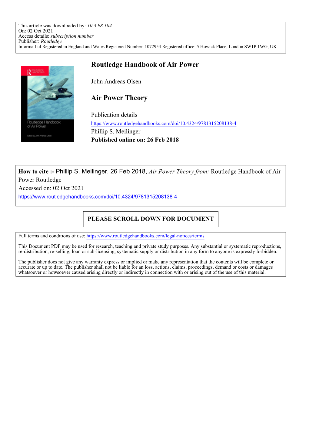 Routledge Handbook of Air Power Air Power Theory