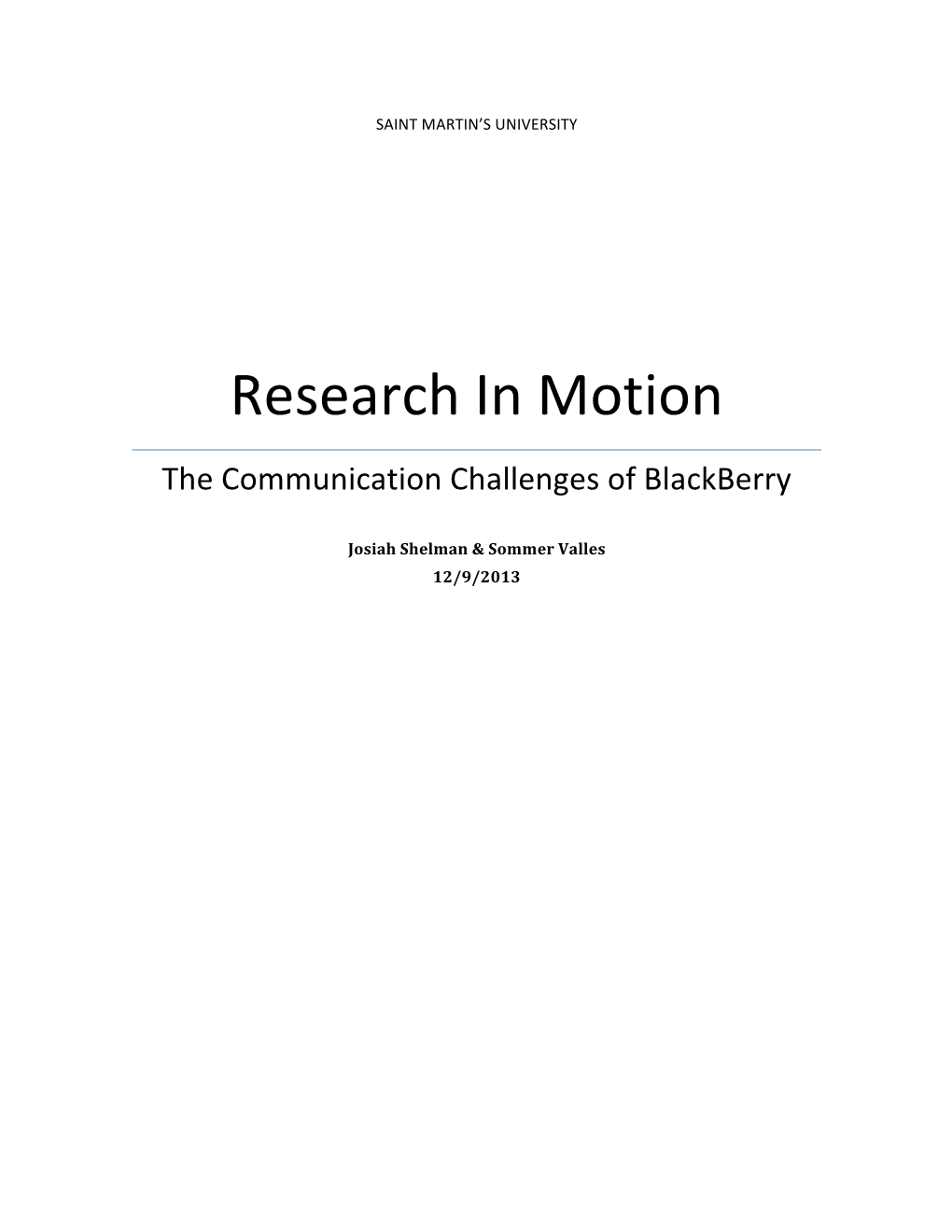 Research in Motion the Communication Challenges of Blackberry