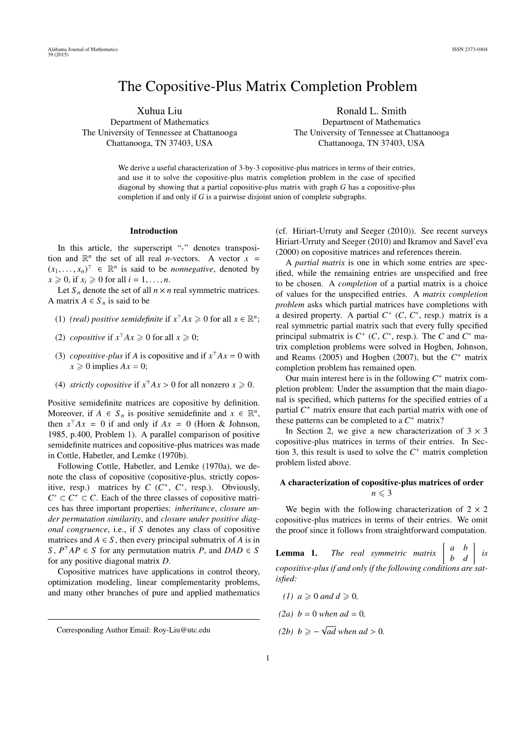 The Copositive-Plus Matrix Completion Problem, Xuhua Liu