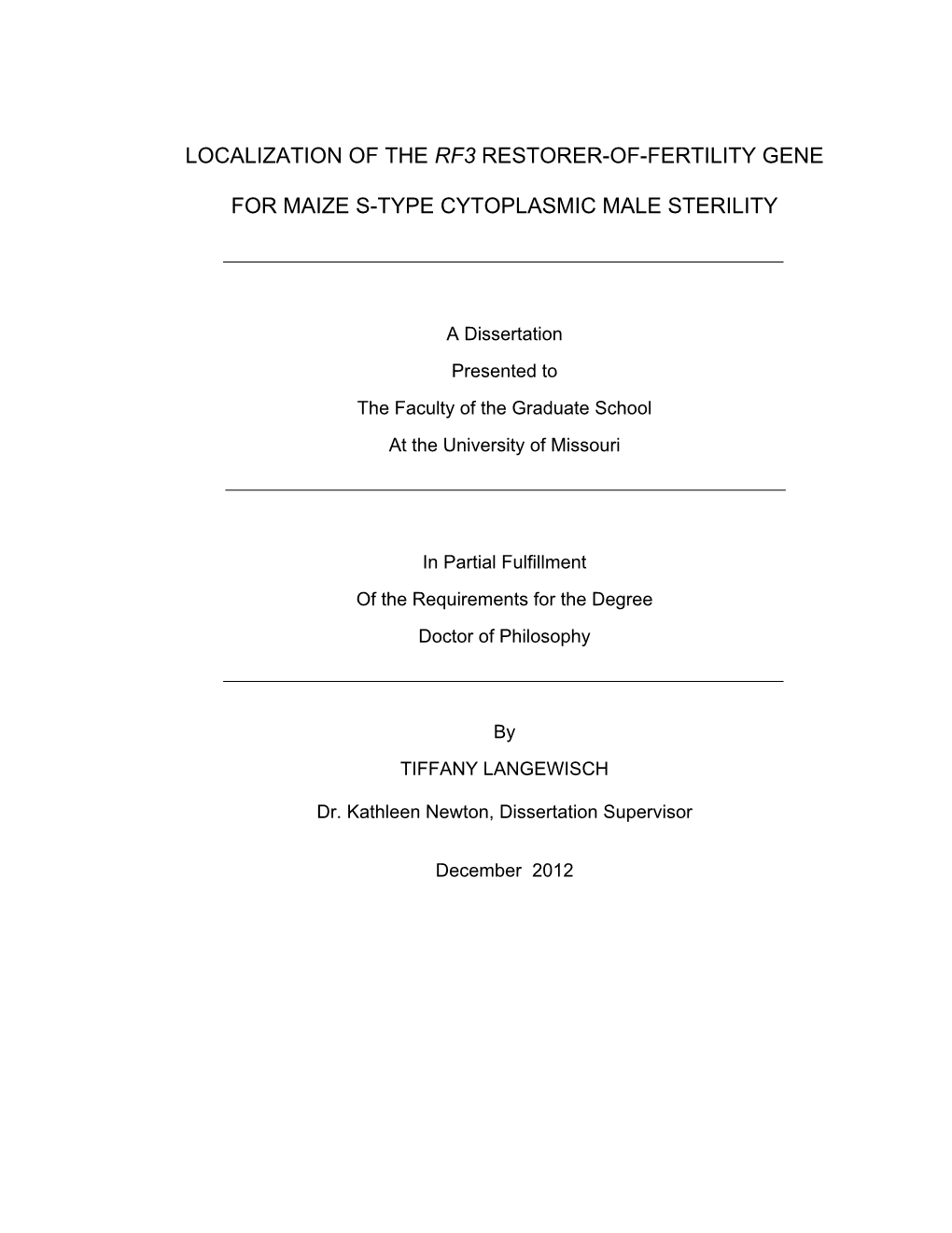 Resolution of the Position of Restorer-Of-Fertility Gene