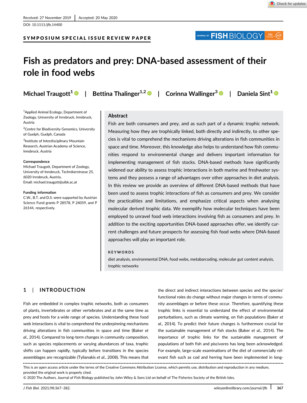 DNA‐Based Assessment of Their Role in Food Webs