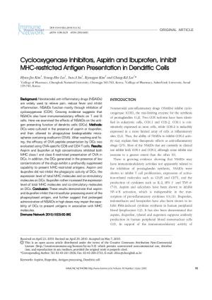 Cyclooxygenase Inhibitors, Aspirin and Ibuprofen, Inhibit MHC-Restricted Antigen Presentation in Dendritic Cells