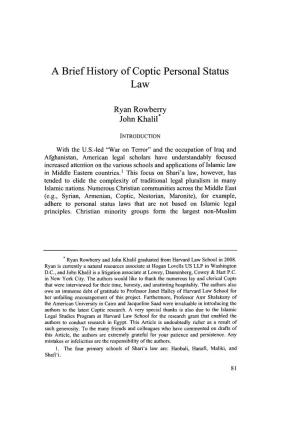 A Brief History of Coptic Personal Status Law