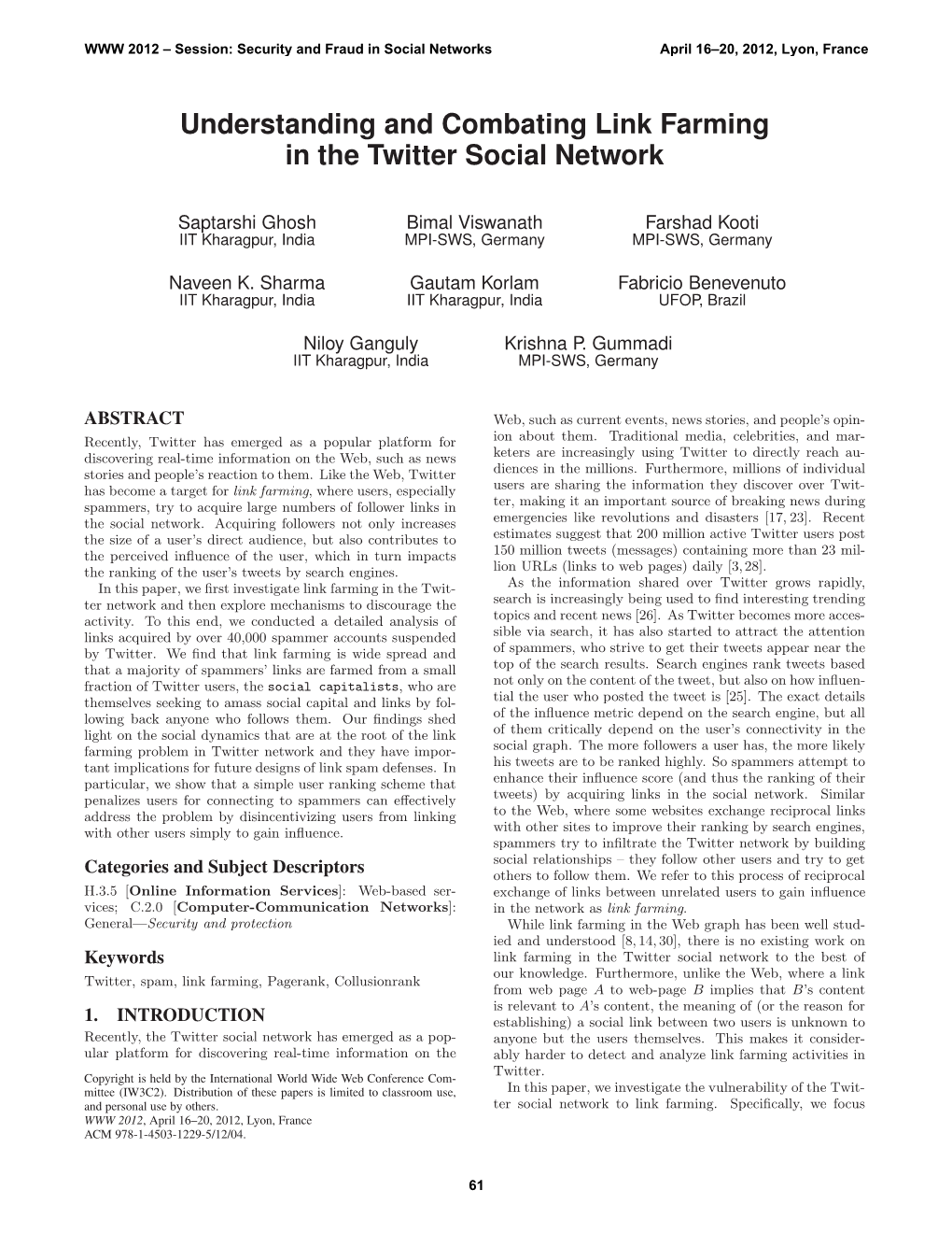 Understanding and Combating Link Farming in the Twitter Social Network