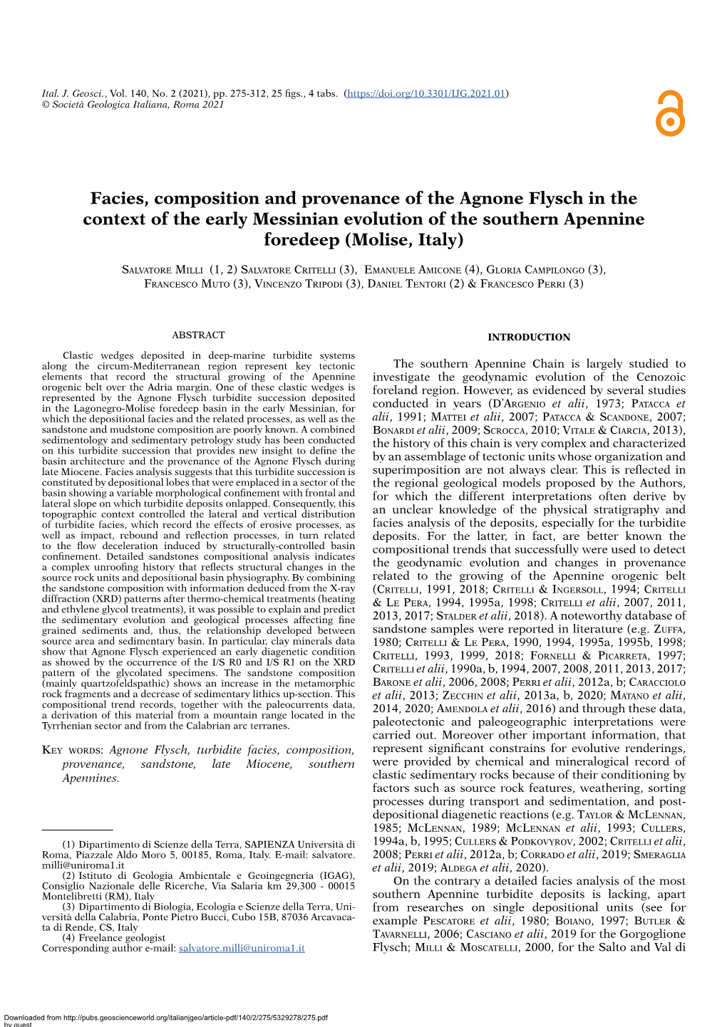 Facies, Composition and Provenance of the Agnone Flysch in the Context of the Early Messinian Evolution of the Southern Apennine Foredeep (Molise, Italy)