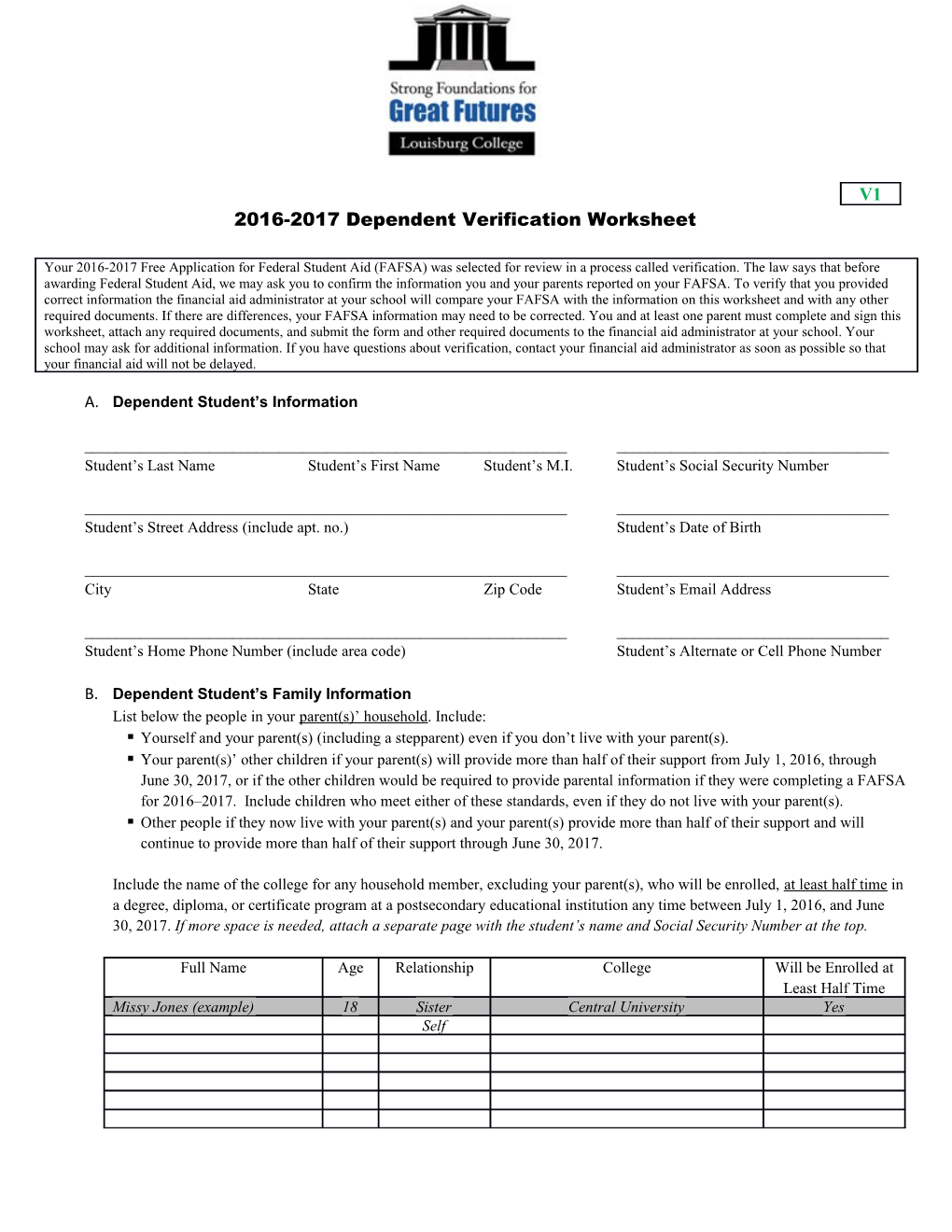 2016-2017 Dependent Verification Worksheet