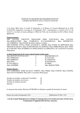 Extrait Du Registre Des Deliberations Du Conseil Municipal De La Ville D’Ajaccio