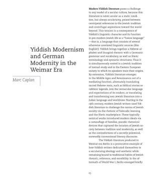Yiddish Modernism and German Modernity in the Weimar