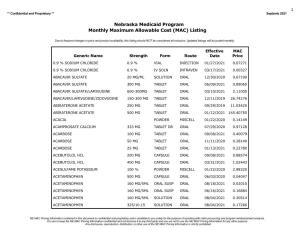 Nebraska Medicaid Program Monthly Maximum Allowable Cost (MAC) Listing