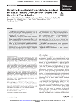 Herbal Medicine Containing Aristolochic Acid and the Risk of Primary Liver Cancer in Patients with Hepatitis C Virus Infection