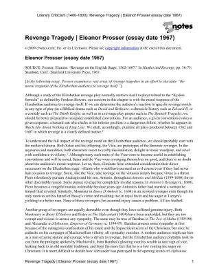 Revenge Tragedy | Eleanor Prosser (Essay Date 1967)