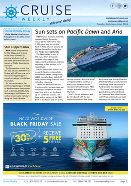 Sun Sets on Pacific Dawn and Aria Five Pages of All the Latest Cruise P&O Cruises Australia Yesterday Industry News