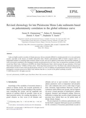 Revised Chronology for Late Pleistocene Mono Lake Sediments Based on Paleointensity Correlation to the Global Reference Curve ⁎ Susan H