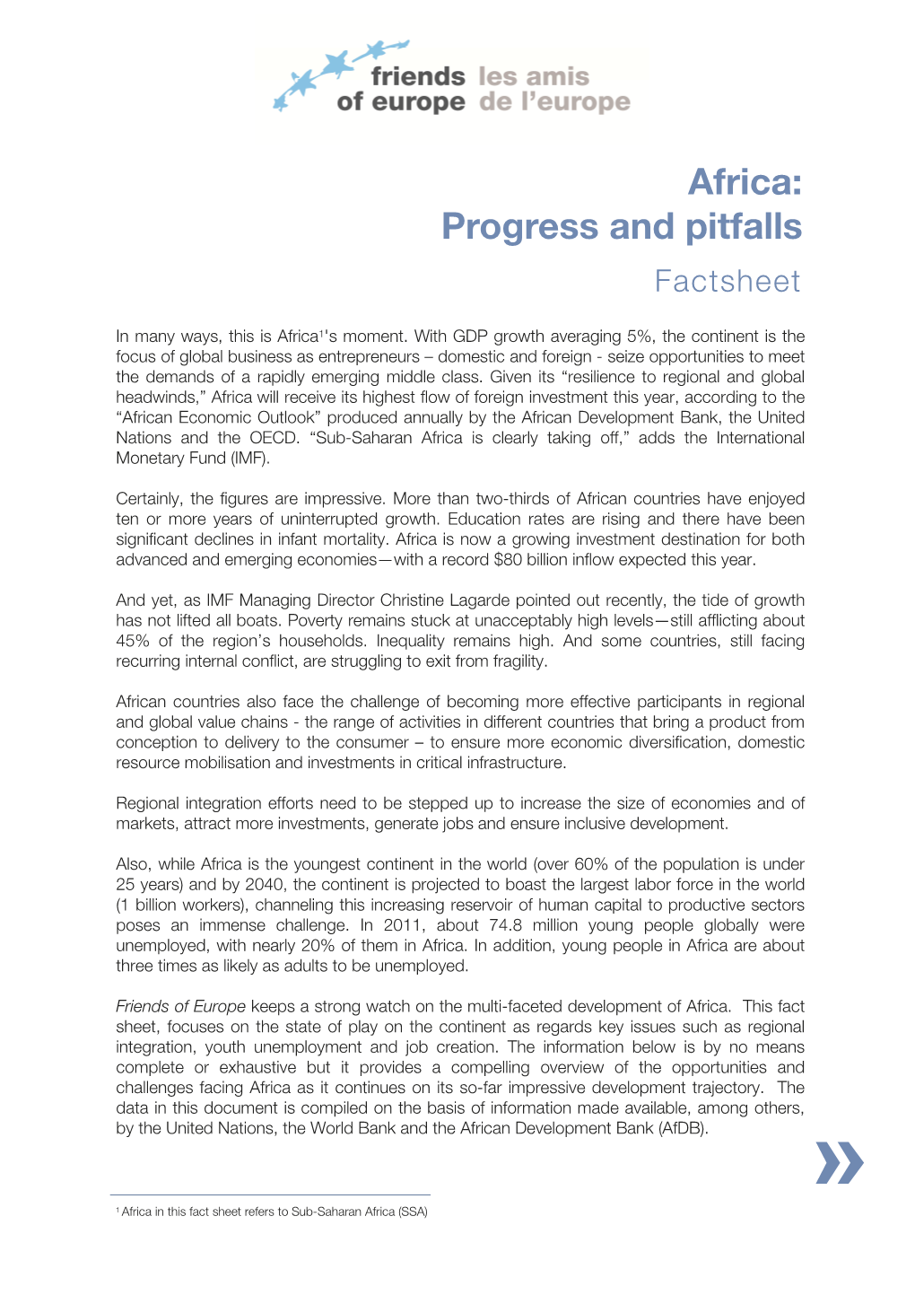 Africa: Progress and Pitfalls Factsheet