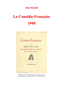 Jean Knauf. La Comédie-Française 1940 PPA