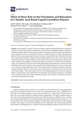 Effect of Shear Rate on the Orientation and Relaxation of a Vanillic Acid Based Liquid Crystalline Polymer