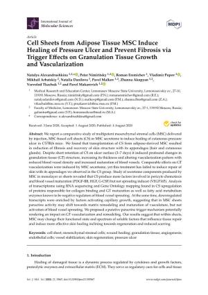 Cell Sheets from Adipose Tissue MSC Induce Healing of Pressure Ulcer and Prevent Fibrosis Via Trigger Eﬀects on Granulation Tissue Growth and Vascularization