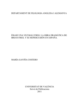 La Obra Dramática De Brian Friel Y Su Repercusión En España