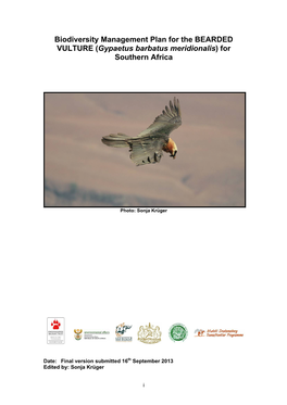 Biodiversity Management Plan for the BEARDED VULTURE (Gypaetus Barbatus Meridionalis) for Southern Africa