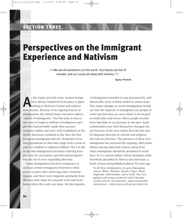 Perspectives on the Immigrant Experience and Nativism
