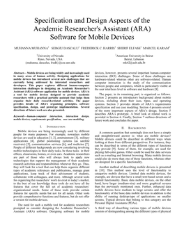 Specification and Design Aspects of the Academic Researcher's Assistant (ARA) Software for Mobile Devices