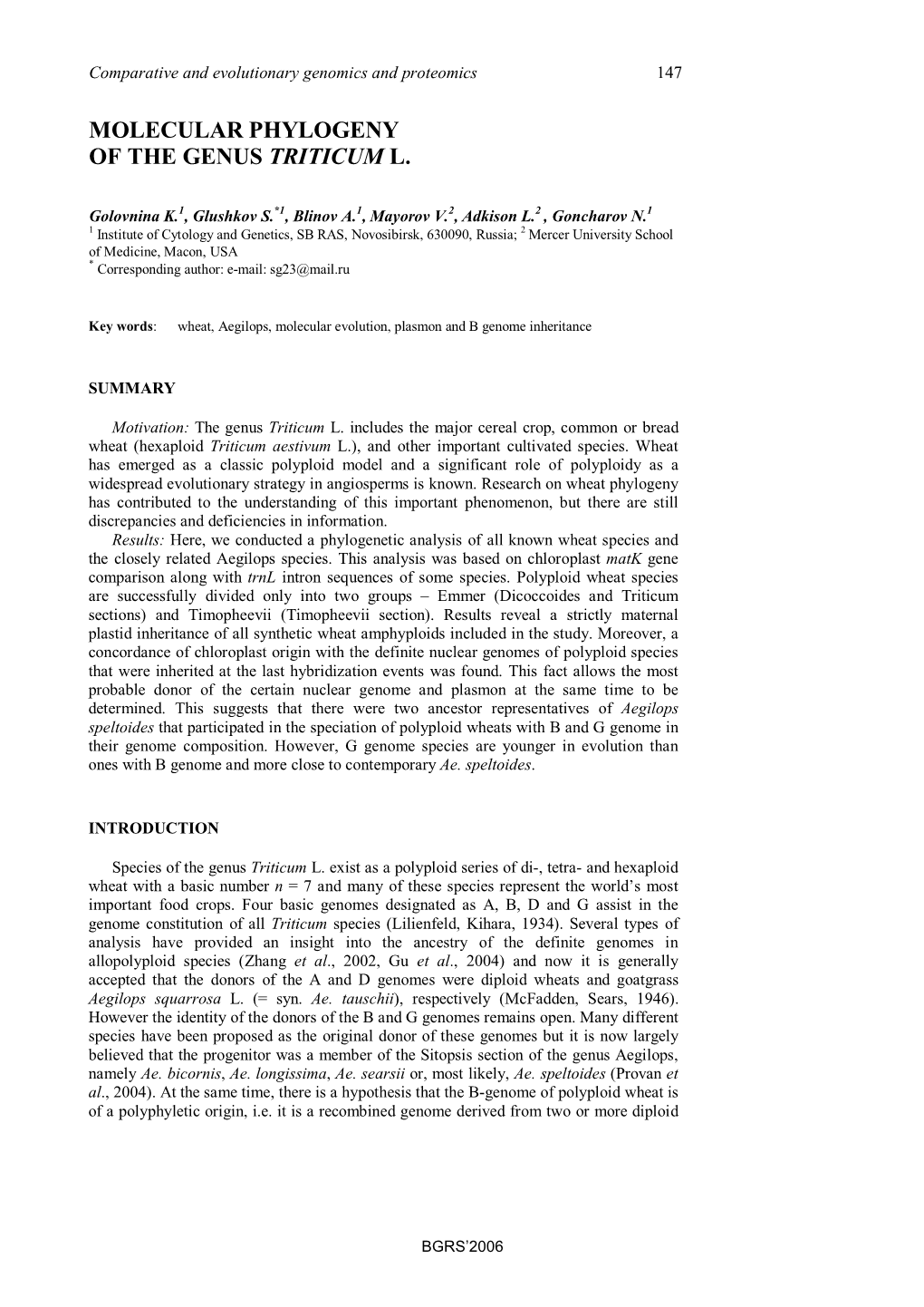 Molecular Phylogeny of the Genus Triticum L