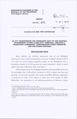 EIGHTEENTH CONGRESS of the ] REPUBLIC of the PHILIPPINES ] First Regular Session ] SENATE SB No. •19