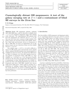 Cosmologically Distant OH Megamasers: a Test of the Galaxy Merging Rate at Z Approximately 2 and a Contaminant of Blind HI Surveys in the 21Cm Line